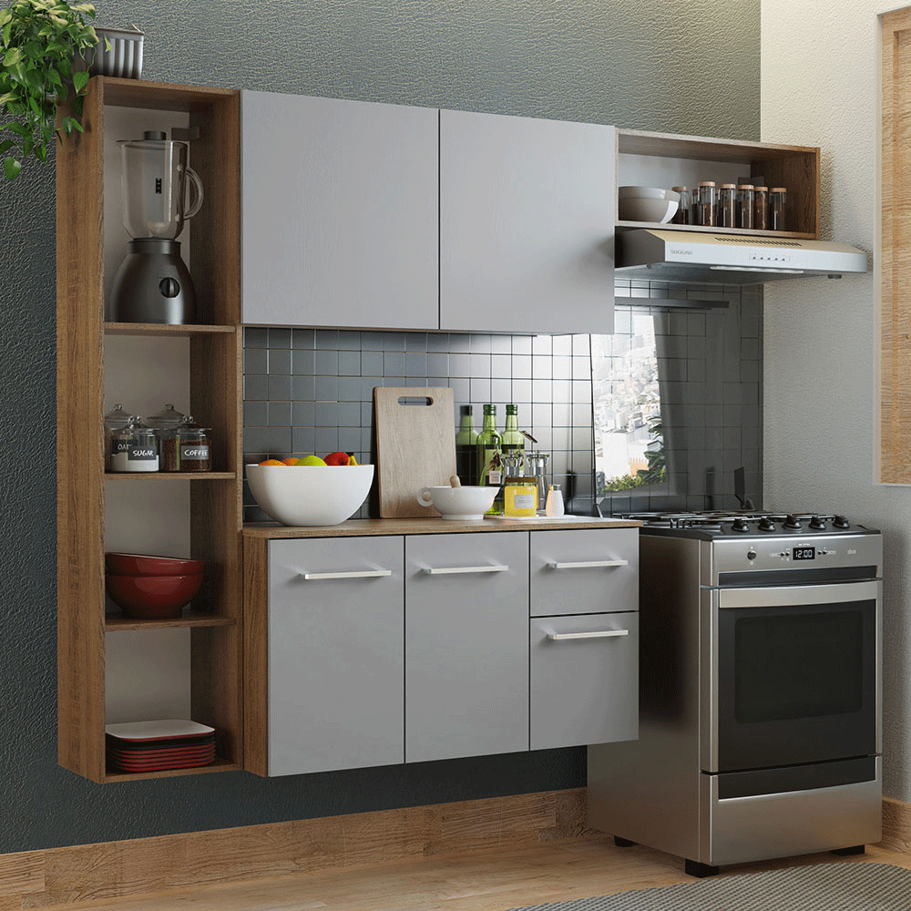 Cocina Compacta 180 cm Marrón/Gris Easy Madesa