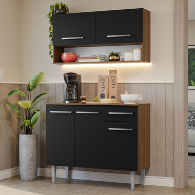 Cocina Compacta 105 cm Marrón/Negro Emilly Madesa