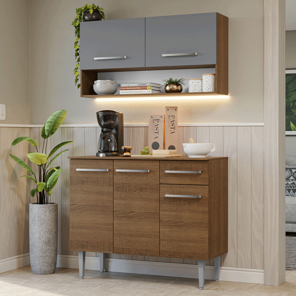 Cocina Integral 105cm Marrón/Gris Emilly 03