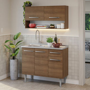 Cocina Compacta 105 cm Con Fregadero Marrón Emilly Madesa
