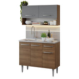 Cocina Integral 105cm con Tarja Marrón/Gris Emilly 04