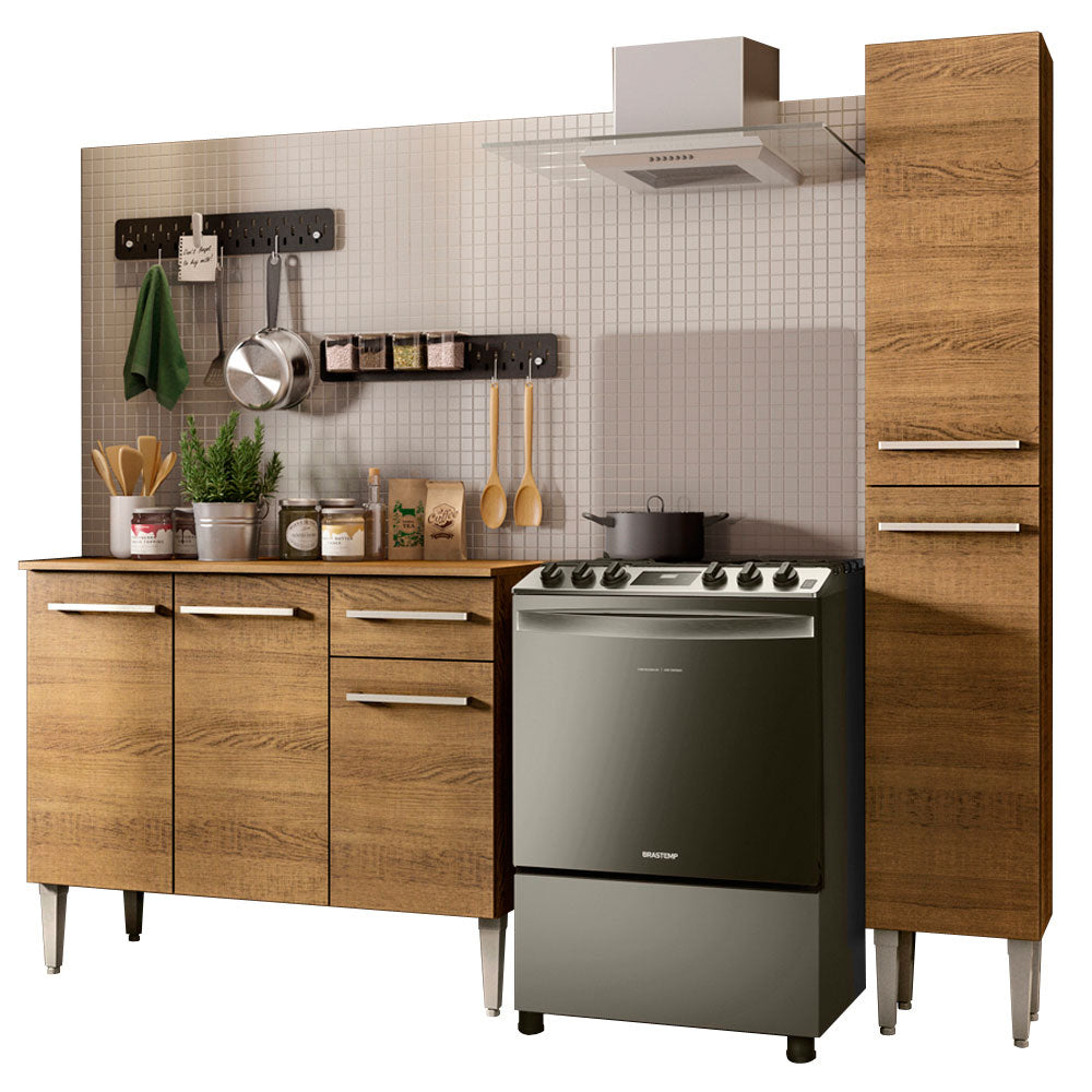 Cocina Compacta 137 cm 9 Puertas 1 Cajón Marrón Emilly Madesa