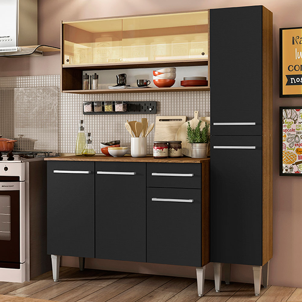 Cocina Compacta 137 cm Marrón/Negro Emilly Madesa