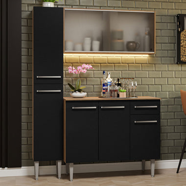 Cocina Compacta 137 cm Marrón/Negro Emilly Madesa