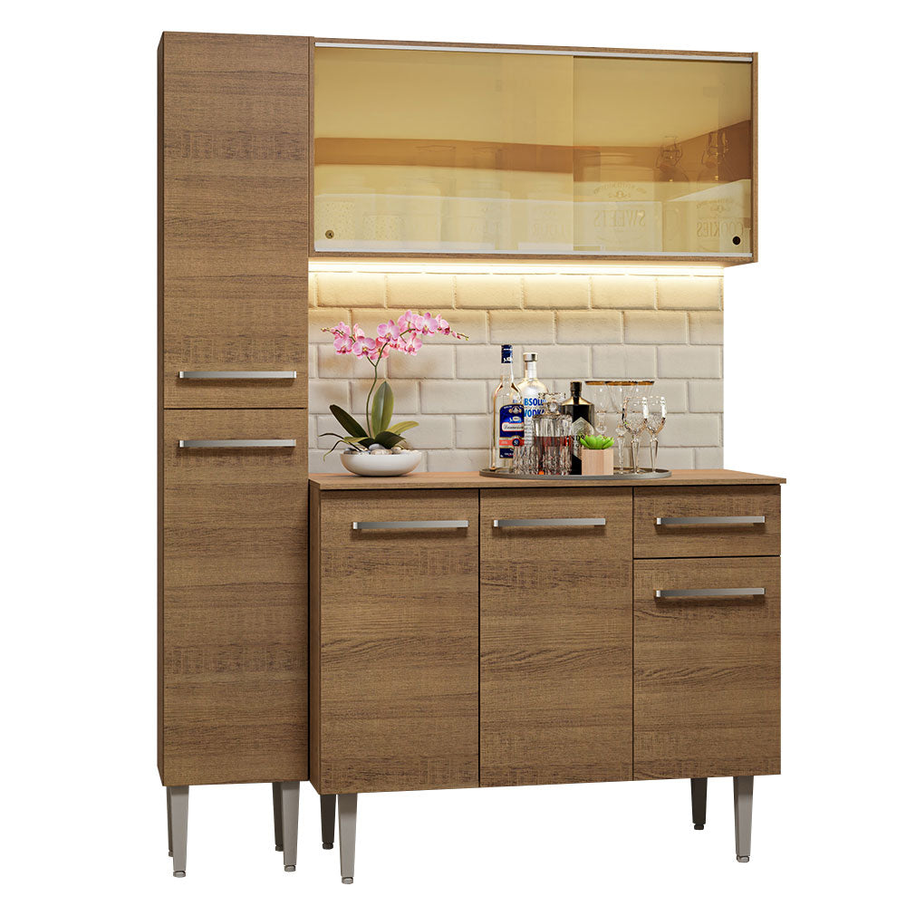 Cocina Compacta 137cm sin Fregadero Marrón Emilly 06
