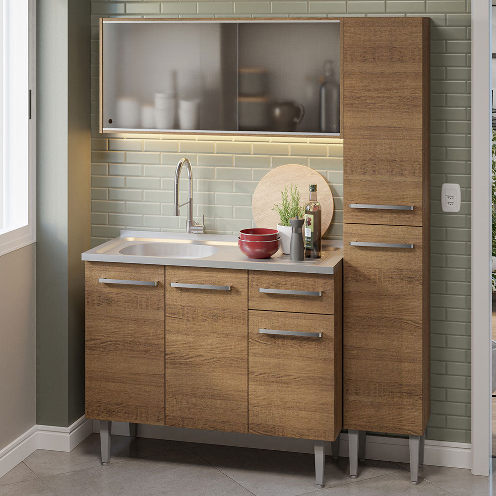 Cocina Compacta 137cm con Fregadero Marrón Emilly 07
