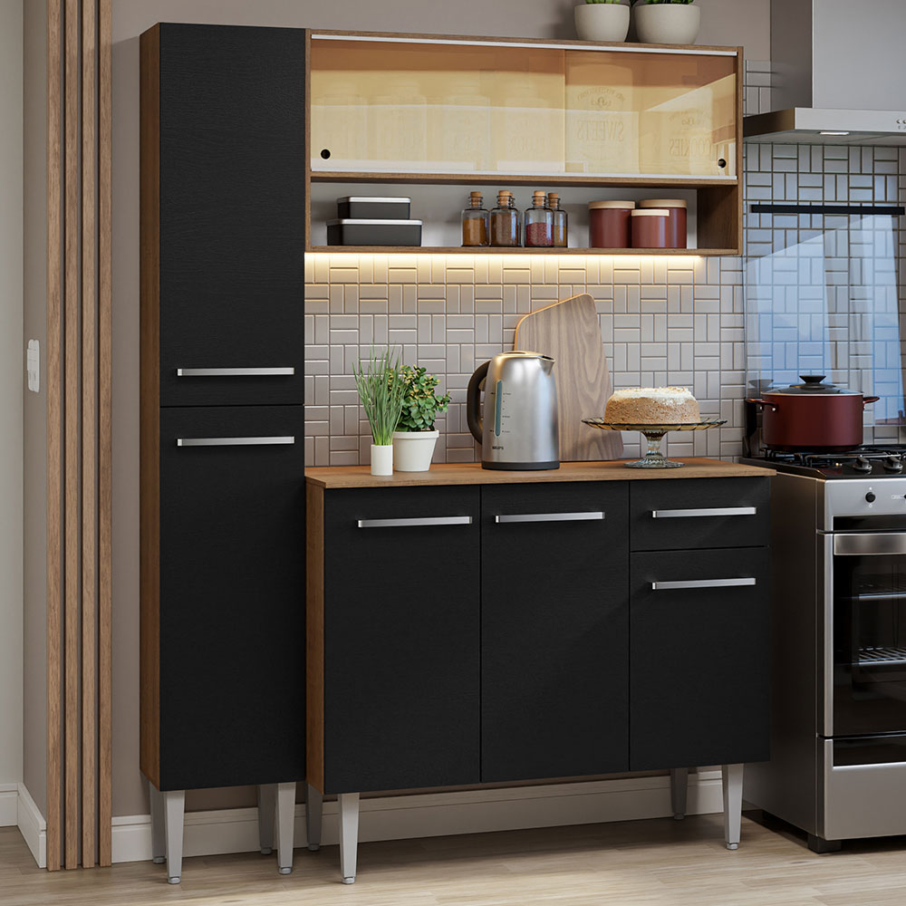 Cocina Compacta 137cm sin Fregadero Marrón/Negro Emilly 09