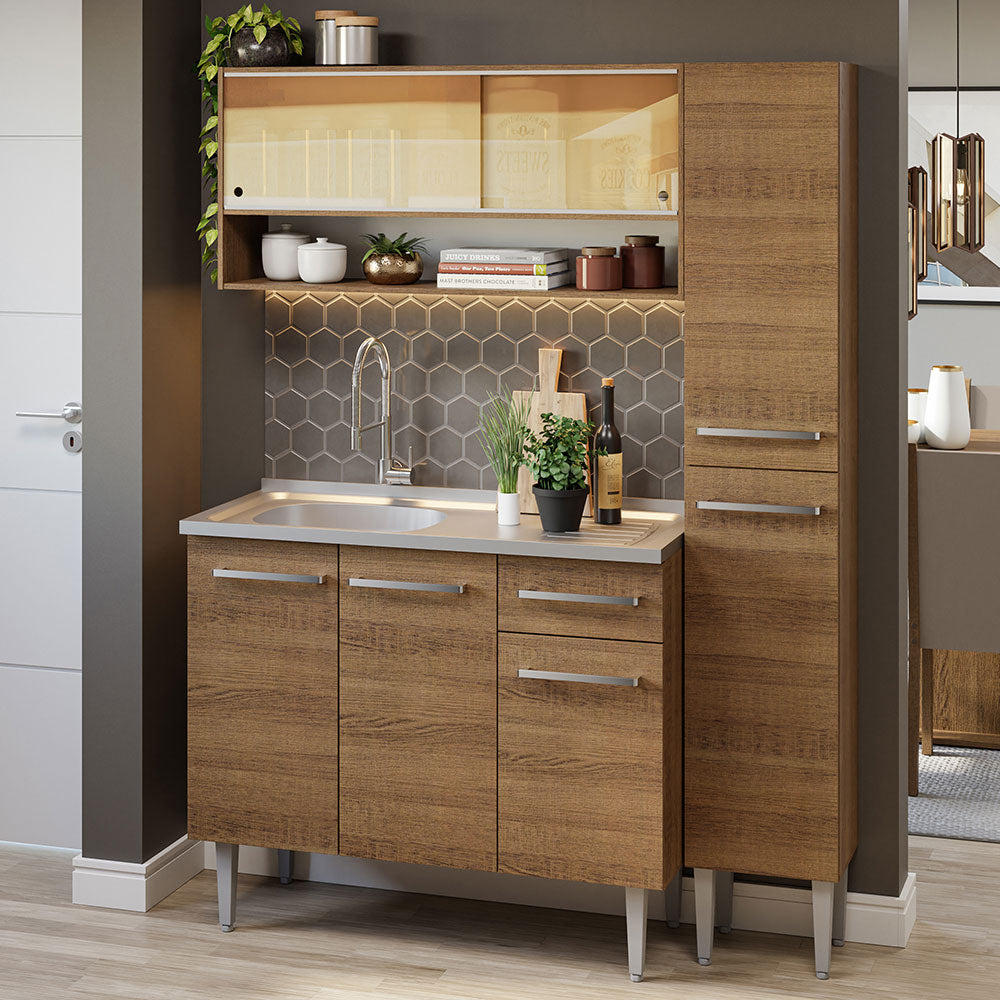 Cocina Compacta 137cm con Fregadero Marrón Emilly 10