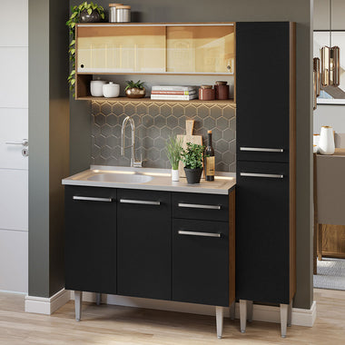 Cocina Compacta 137 cm Con Fregadero Marrón/Negro Emilly Madesa