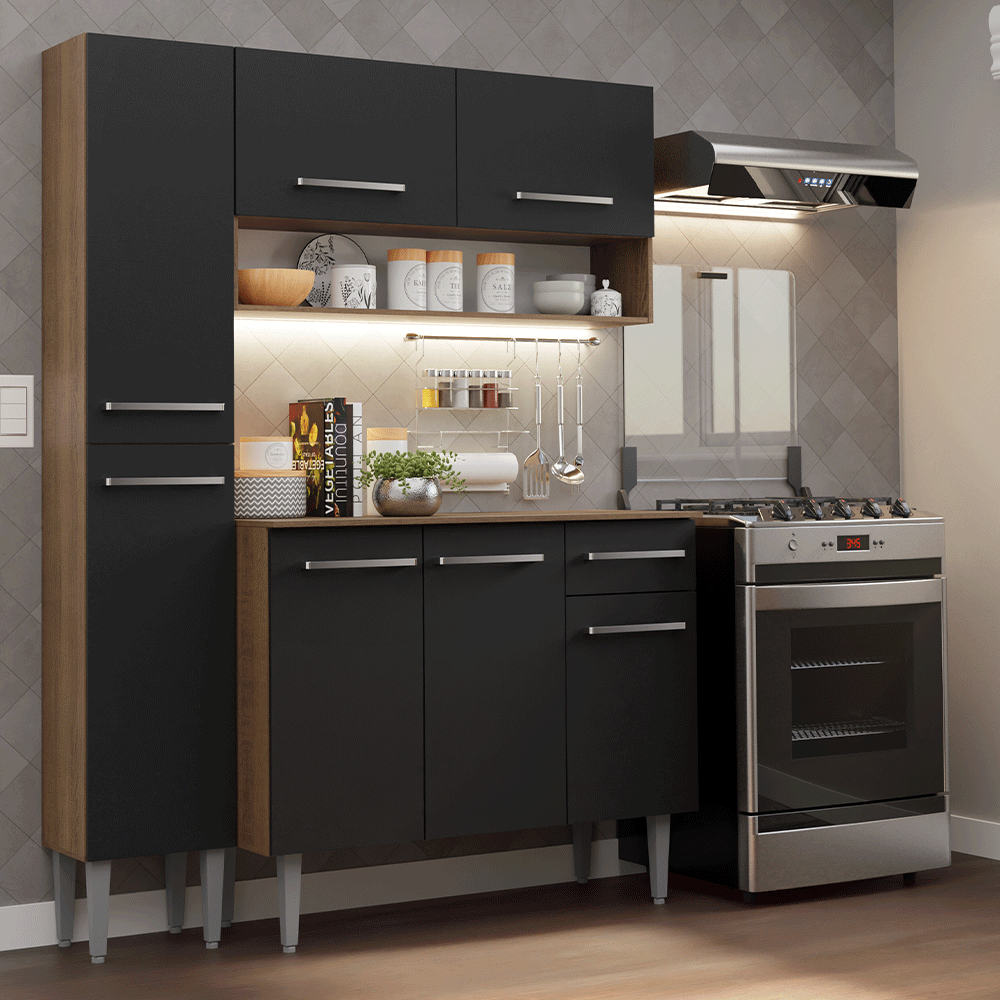 Cocina Integral 137 cm Marrón/Negro Emilly