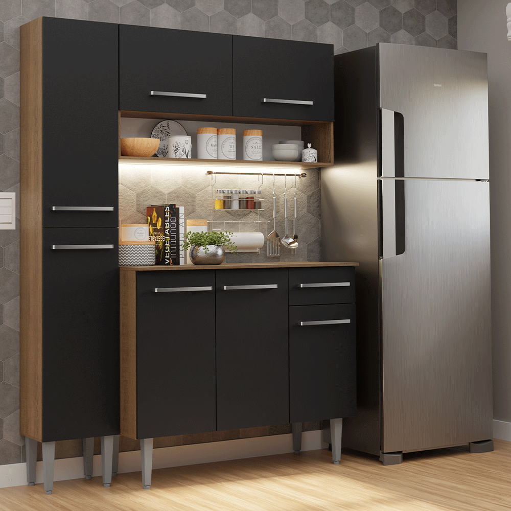 Cocina Compacta 137 cm Marrón/Negro Emilly Madesa