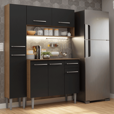 Cocina Compacta 137 cm Marrón/Negro Emilly Madesa