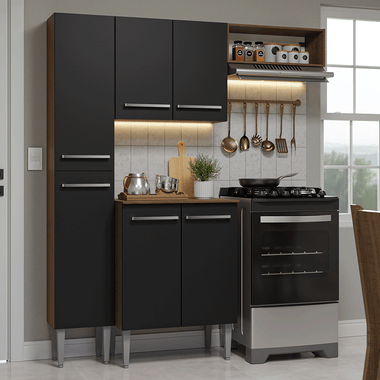 Cocina Compacta 156 cm Marrón/Negro Emilly Madesa