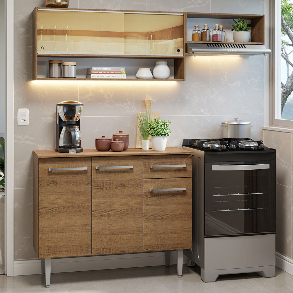Cocina Compacta 165cm sin Fregadero Marrón Emilly 02