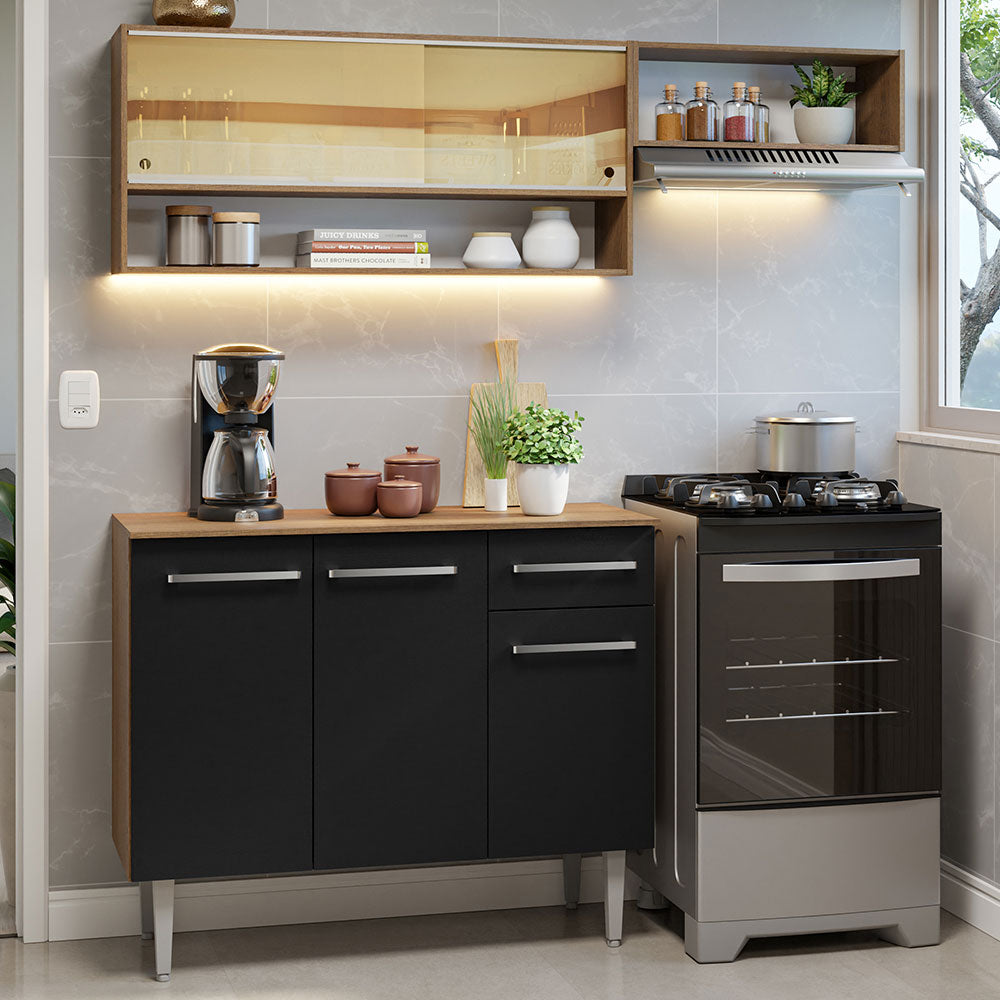 Cocina Compacta 165cm sin Fregadero Marrón/Negro Emilly 02