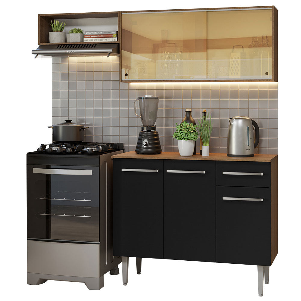 Cocina Compacta 165cm Marrón/Negro Emilly 04