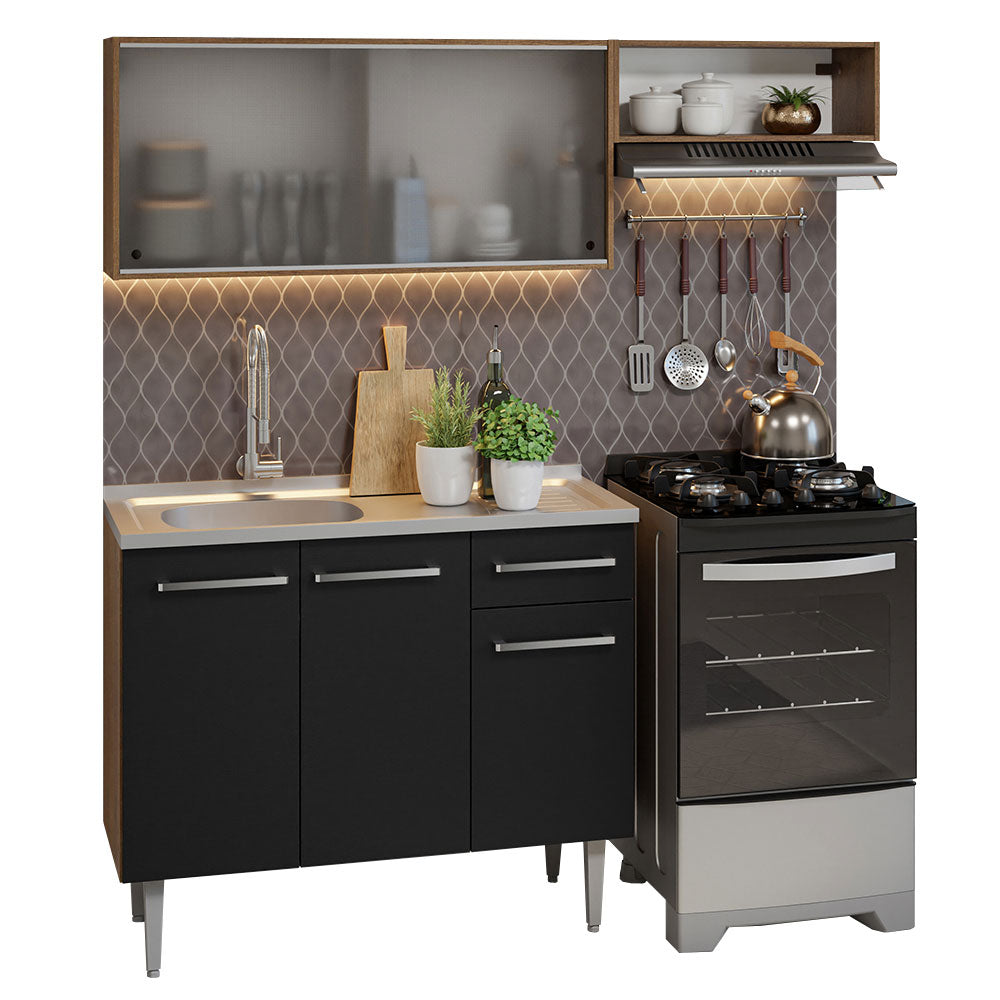 Cocina Compacta 165cm con Fregadero Marrón/Negro Emilly 05