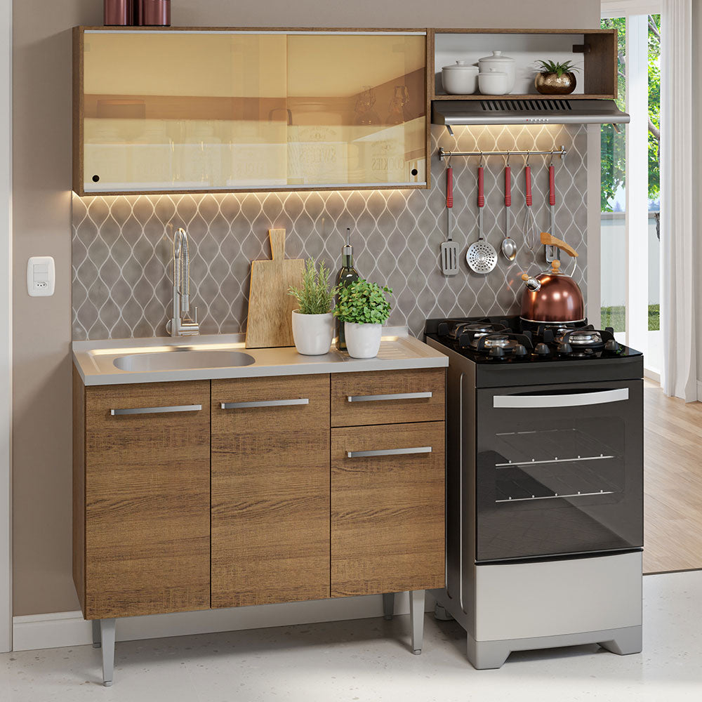 Cocina Compacta 165cm con Fregadero Marrón Emilly 06