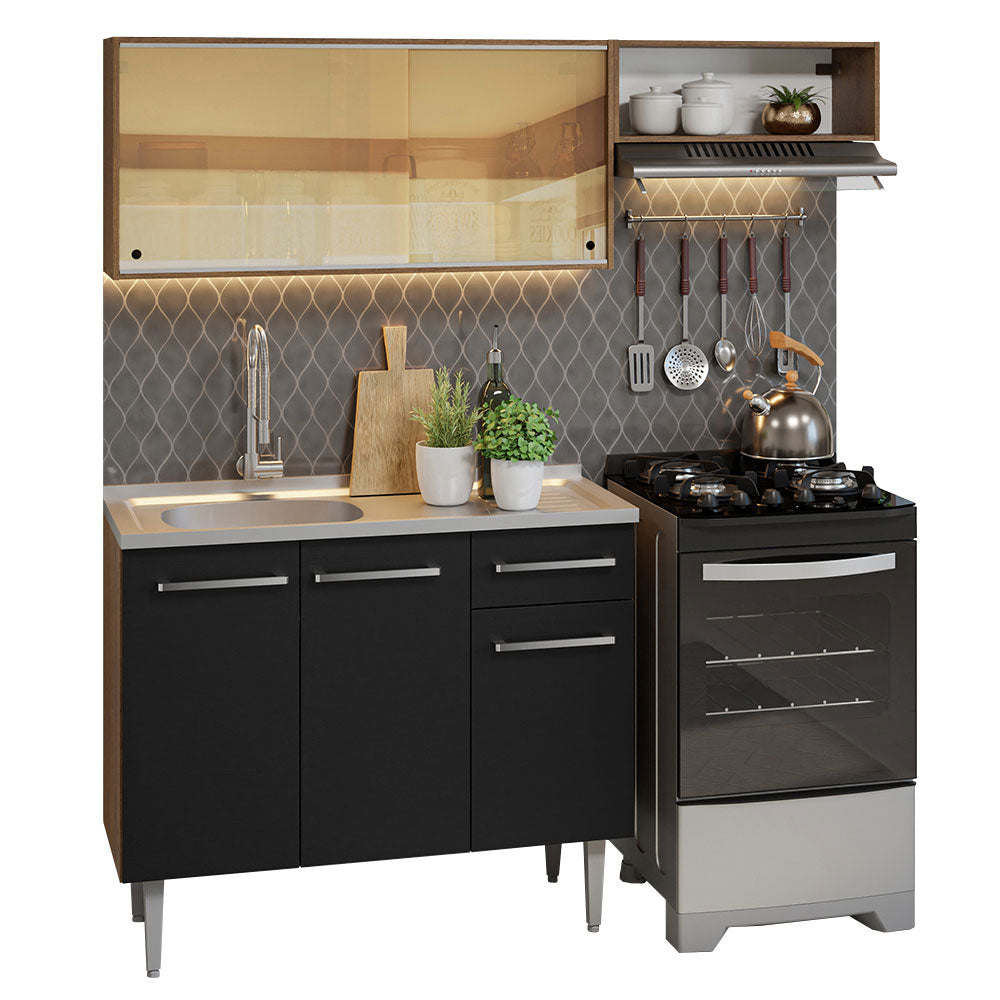 Cocina Compacta 165cm con Fregadero Marrón/Negro Emilly 06