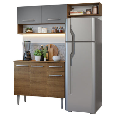 Cocina Compacta 165 cm Marrón/Gris Emilly Madesa