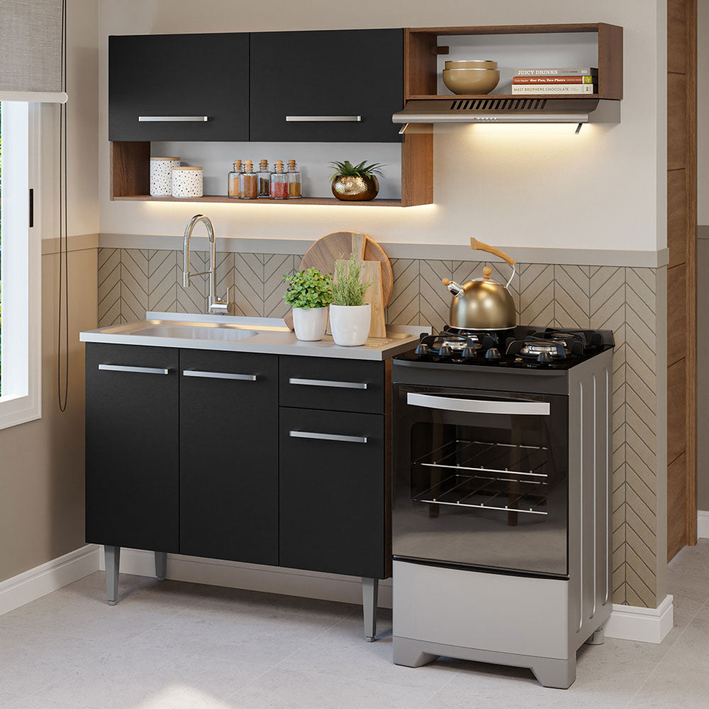 Cocina Integral 165cm con Tarja Marrón/Negro Emilly 09