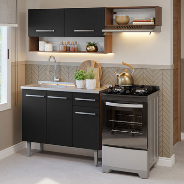 Cocina Compacta 165 cm Con Fregadero Marrón/Negro Emilly Madesa