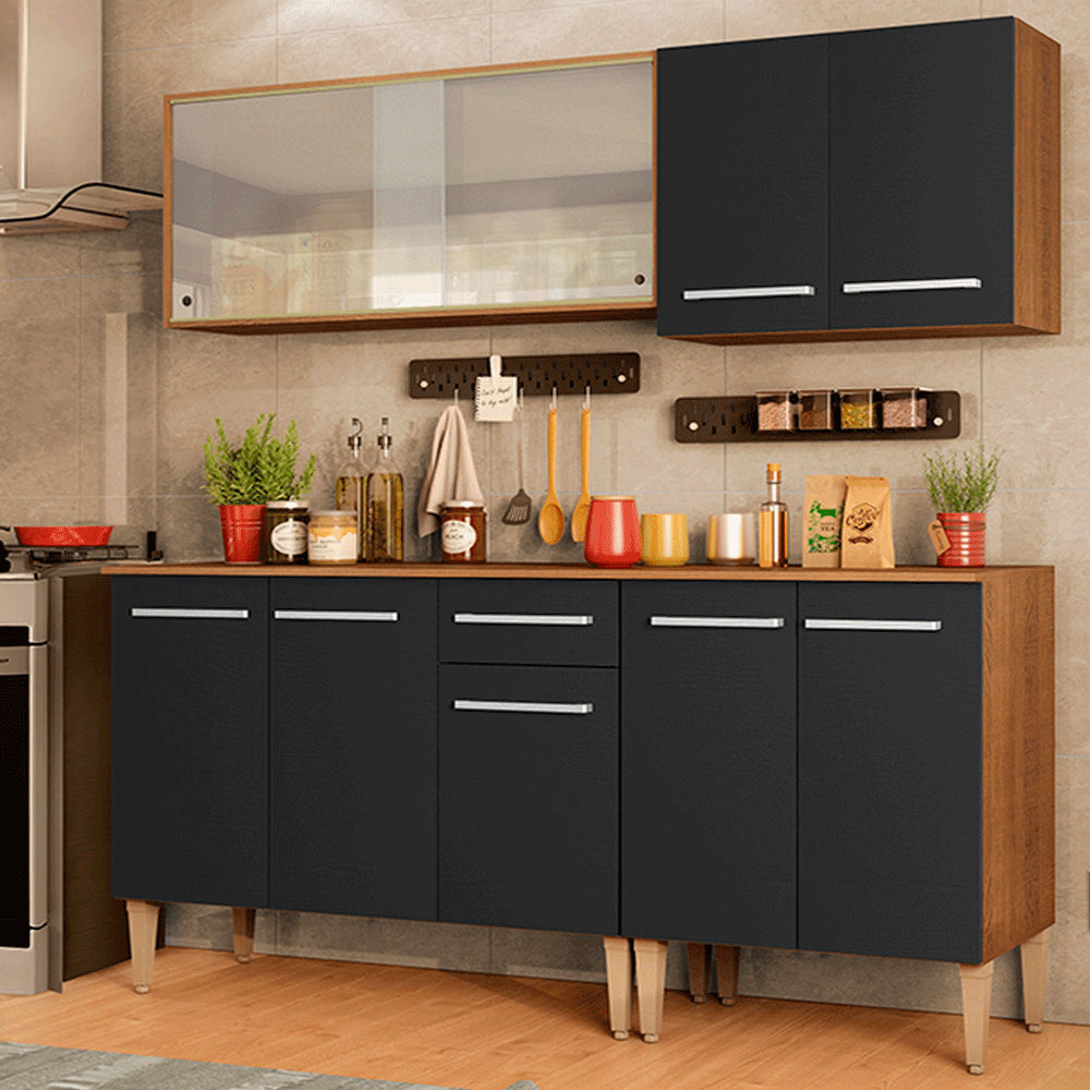 Cocina Compacta 169cm Marrón/Negro Emilly Box 03