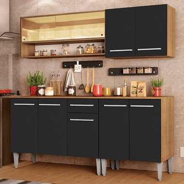 Cocina Compacta 169 cm Marrón/Negro Emilly Madesa