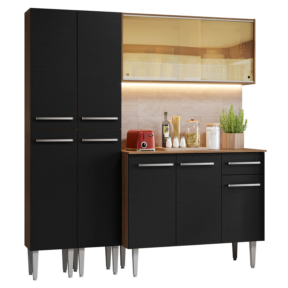 Cocina Compacta 169 cm Marrón/Negro Emilly Madesa