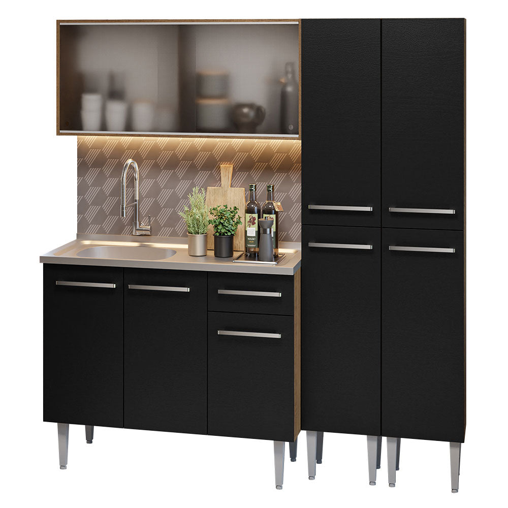 Cocina Compacta 169cm con Fregadero Marrón/Negro Emilly 11