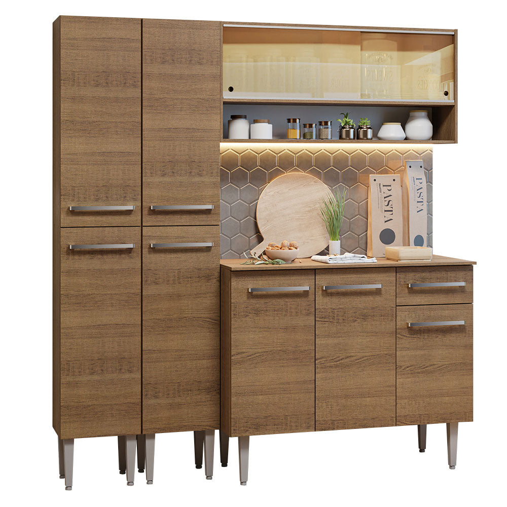Cocina Compacta 169cm sin Fregadero Marrón Emilly 13