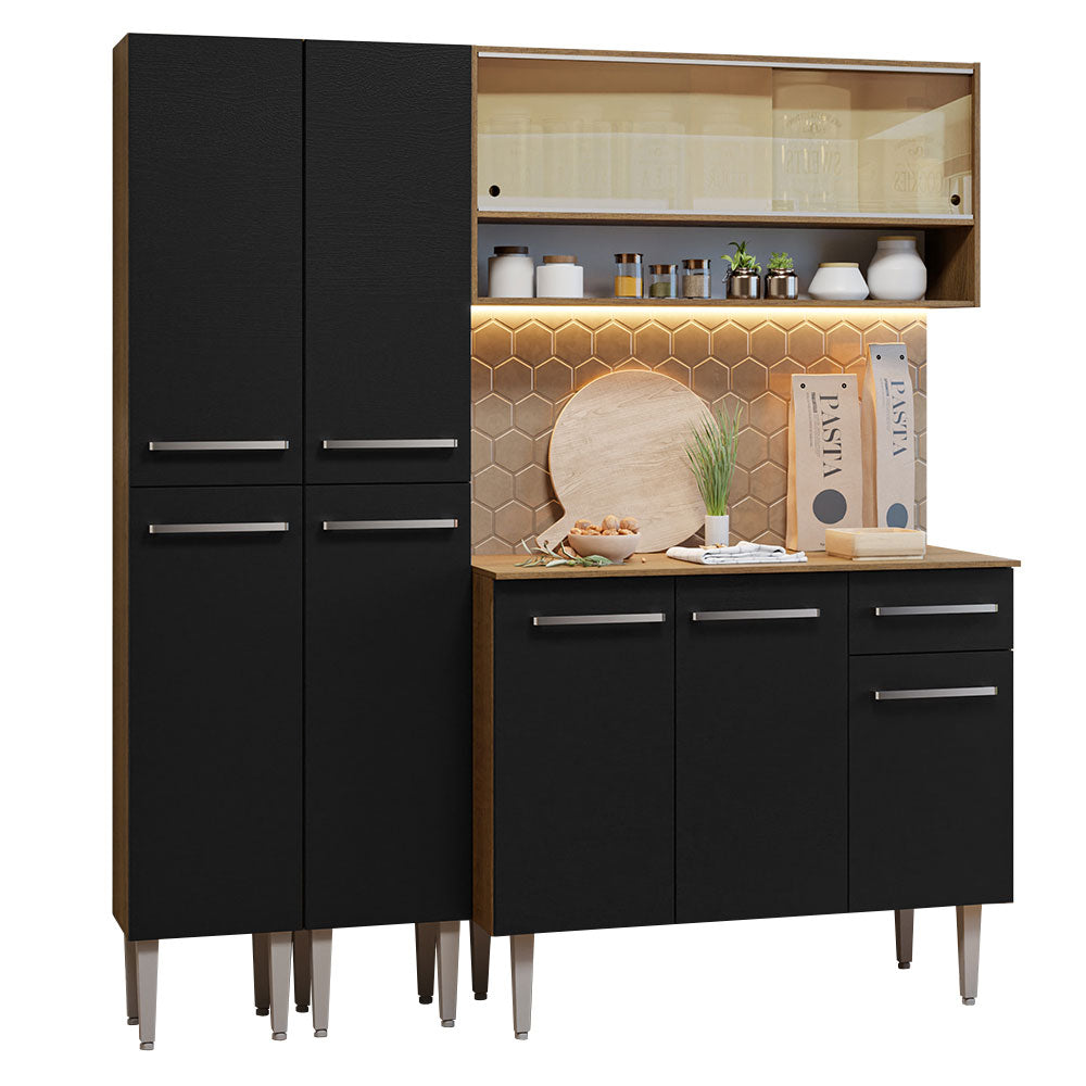 Cocina Compacta 169 cm Marrón/Negro Emilly Madesa