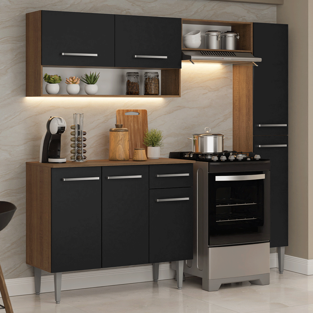 Cocina Compacta 197 cm Emilly Marrón/Negro 01