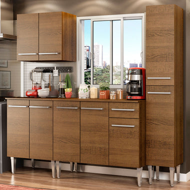 Cocina Compacta 201 cm Con Fregadero Marrón Emilly Madesa