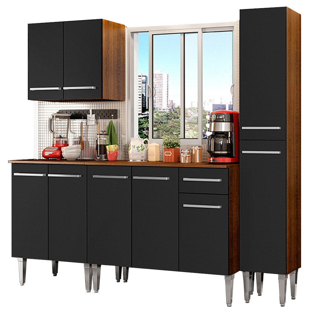 Cocina Compacta 201 cm Marrón/Negro Emilly Madesa