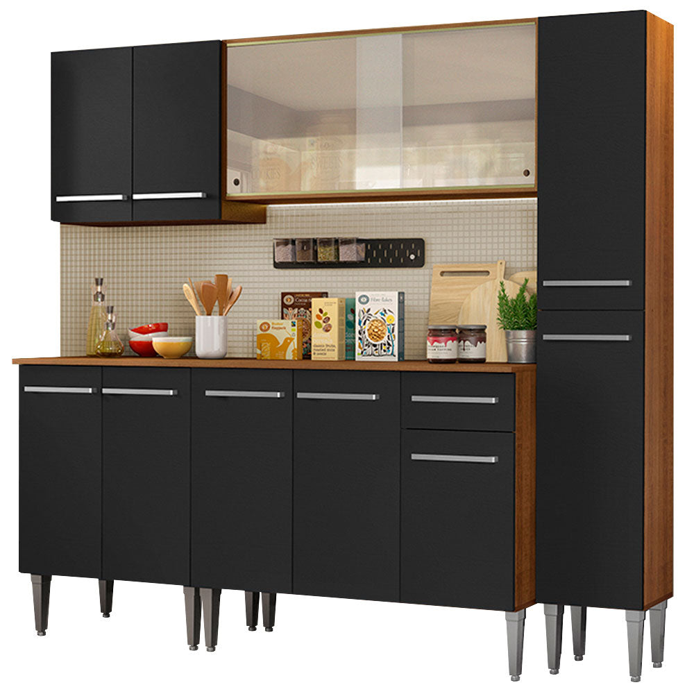 Cocina Compacta 201 cm 11 Puertas 1 Cajón Marrón/Negro Emilly Madesa 02