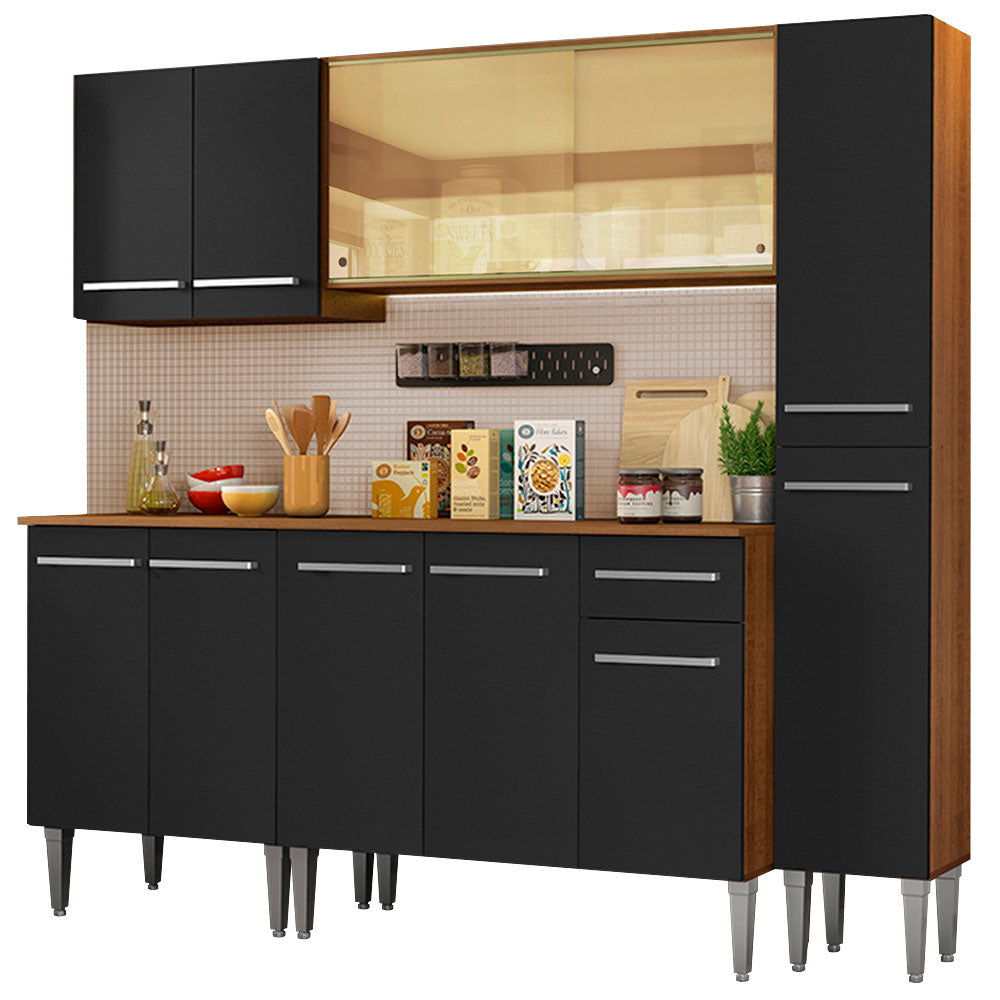 Cocina Compacta 201 cm Marrón/Negro Emilly Madesa