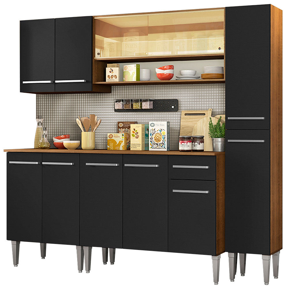 Cocina Compacta 201 cm Marrón/Negro Emilly Madesa
