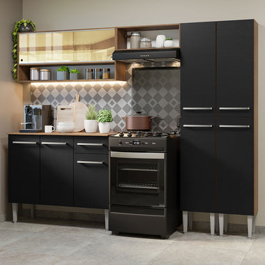 Cocina Compacta 229 cm Marrón/Negro Emilly Madesa
