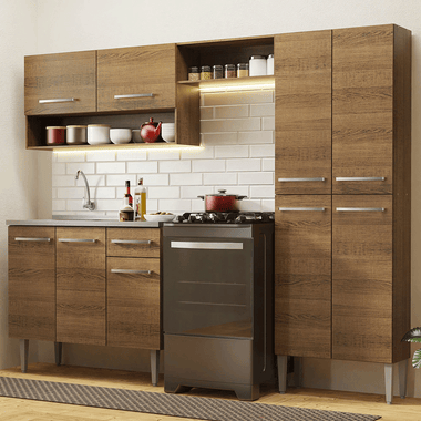 Cocina Compacta 229 cm Con Fregadero Marrón Emilly Madesa