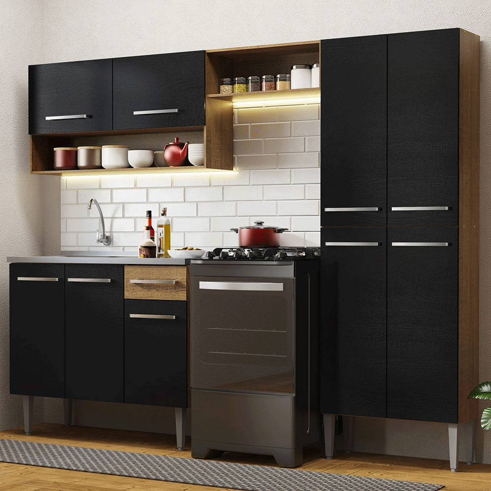 Cocina Integral 229cm con Fregadero Marrón/Negro Emilly 10