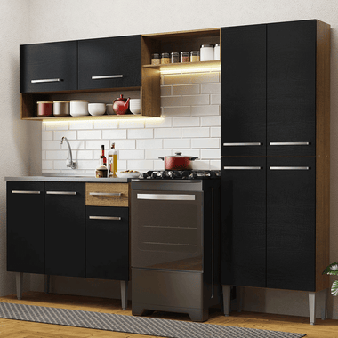 Cocina Compacta 229 cm Con Fregadero Marrón/Negro Emilly Madesa