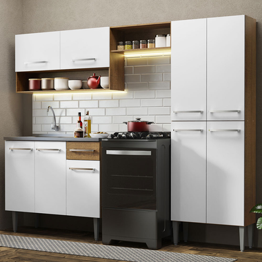Cocina Compacta 229 cm Con Fregadero Marrón/Blanco Emilly Madesa