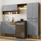 Cocina Compacta 229 cm 9 Puertas 1 Cajón Con Fregadero Marrón/Gris Emilly Madesa 10