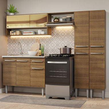 Cocina Compacta 229 cm Con Fregadero Marrón Emilly Madesa