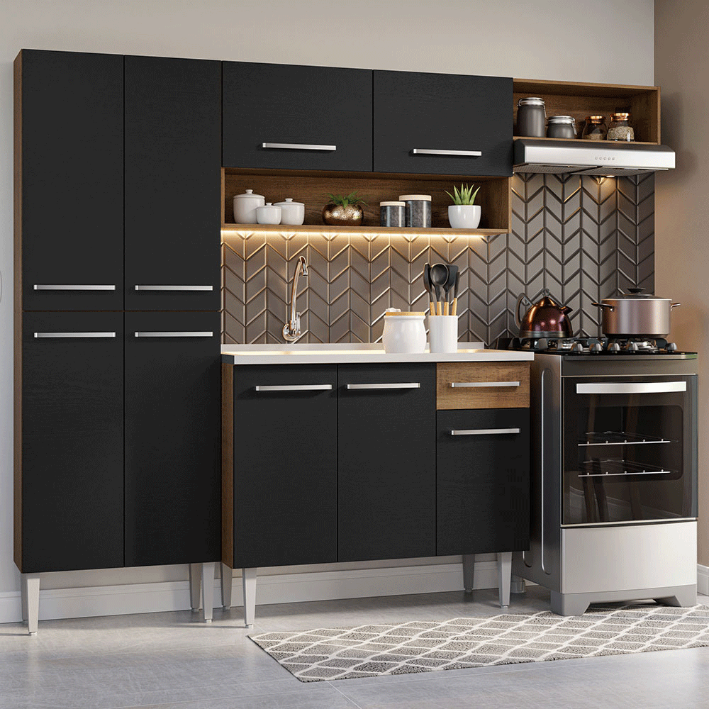 Cocina Integral 229cm con Fregadero Marrón/Negro Emilly 12