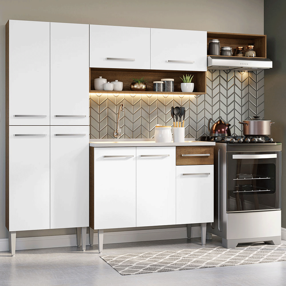 Cocina Integral 229cm con Fregadero Marrón/Blanco Emilly 12