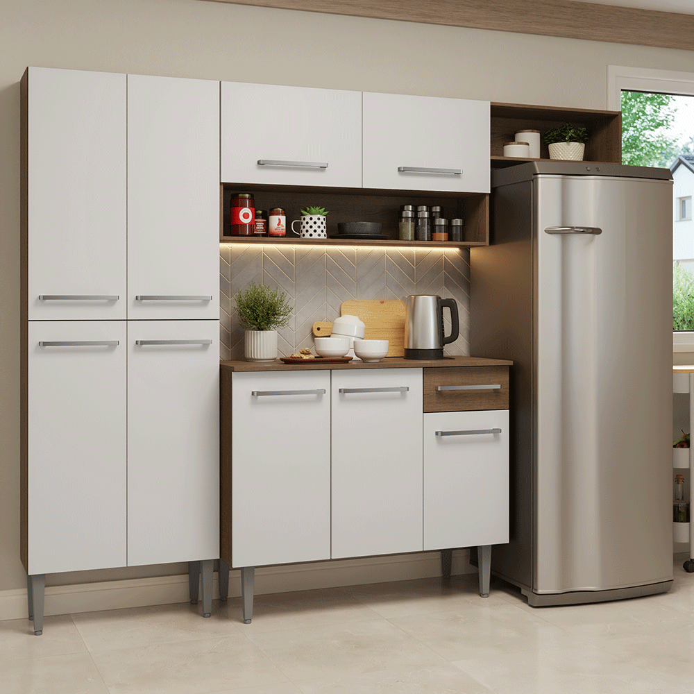 Cocina Compacta 229 cm Emilly Marrón/Blanco 016