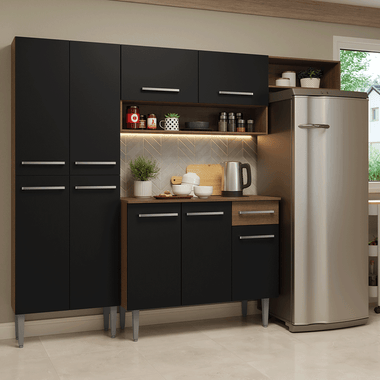 Cocina Compacta 229 cm Marrón/Negro Emilly Madesa
