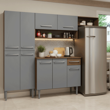 Cocina Compacta 229 cm Marrón/Gris Emilly Madesa